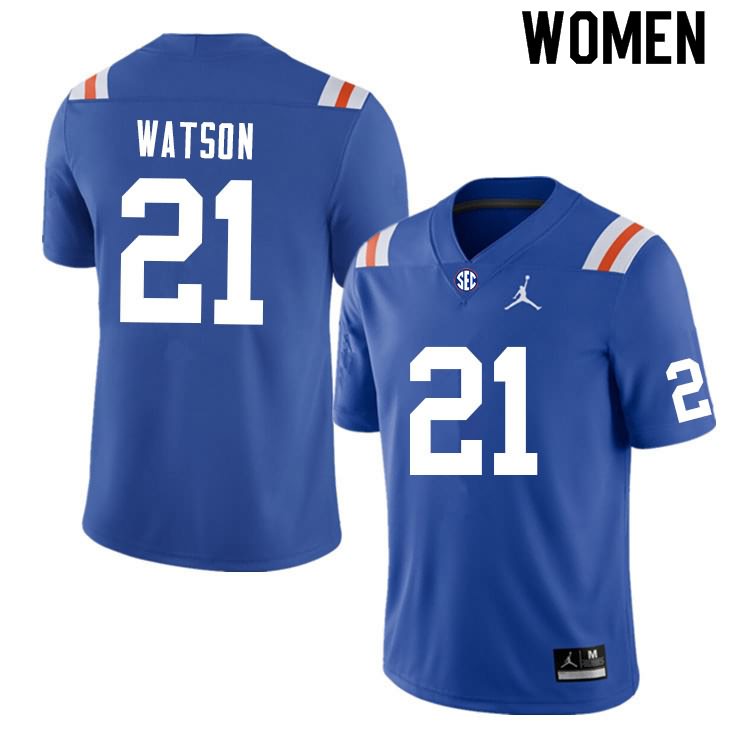 NCAA Florida Gators Desmond Watson Women's #21 Nike Blue Throwback Stitched Authentic College Football Jersey CTH3764KX
